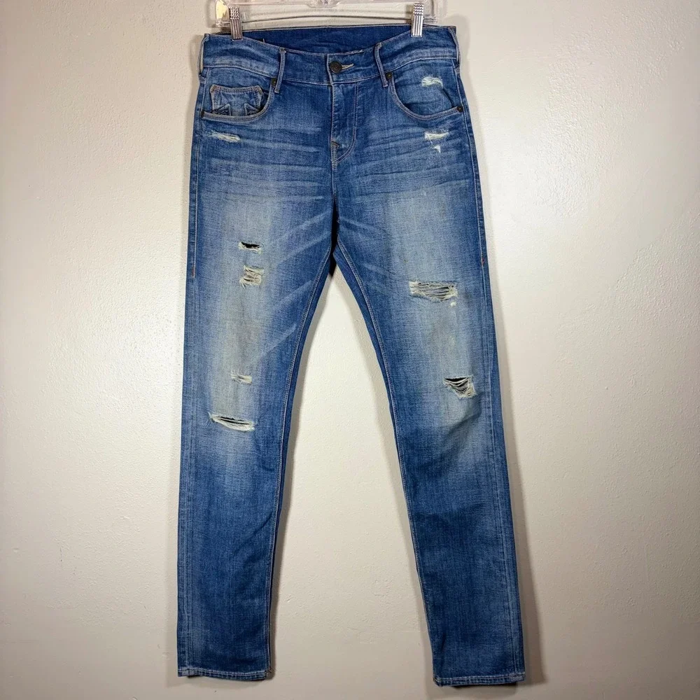 True Religion Geno Relaxed Slim Distressed Blue Denim Jeans Mens 30